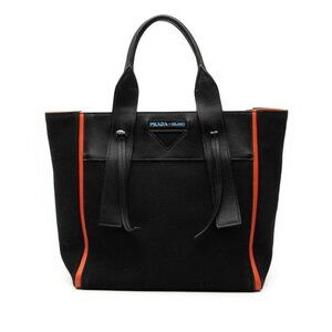 Prada Uverture Black Orange Canvas Leather Tote